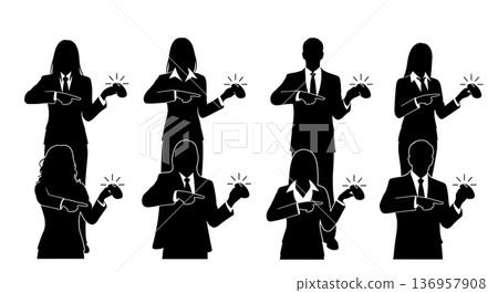 Black Solid Planner Pointing Mouse Silhouettes Set of Six on White Background Black Solid Planner Pointing Mouse Silhouettes Set of Six on White Background 136957908