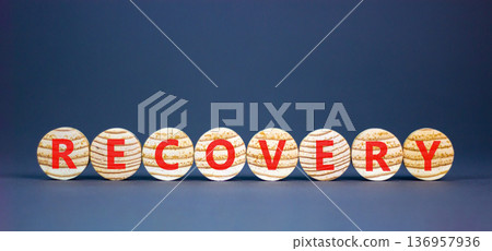 Recovery word symbol. Concept word Recovery on beautiful wooden circles. Beautiful grey background. Business medical support help recovery word concept. Copy space. Recovery word symbol. Concept word Recovery on beautiful wooden circles. Beautiful grey background. Business medical support help recovery word concept. Copy space. 136957936