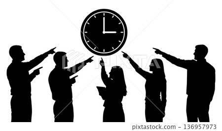 Black Solid Planner Pointing Clock Silhouettes Set of Six on White Background Black Solid Planner Pointing Clock Silhouettes Set of Six on White Background 136957973