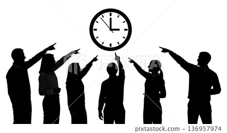 Black Solid Planner Pointing Clock Silhouettes Set of Six on White Background Black Solid Planner Pointing Clock Silhouettes Set of Six on White Background 136957974