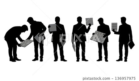Black Solid Planner Pavement Sample Silhouettes Set of Six on White Background Black Solid Planner Pavement Sample Silhouettes Set of Six on White Background 136957975
