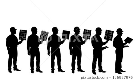 Black Solid Planner Pavement Sample Silhouettes Set of Six on White Background Black Solid Planner Pavement Sample Silhouettes Set of Six on White Background 136957976