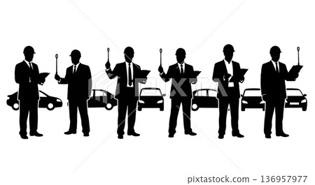 Black Solid Planner Pedestrian Count Silhouettes Set of Six on White Background 136957977