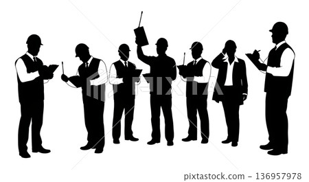 Black Solid Planner Pedestrian Count Silhouettes Set of Six on White Background 136957978