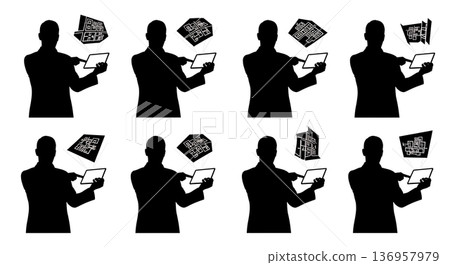 Black Solid Planner Permit Sorting Silhouettes Set of Six on White Background Black Solid Planner Permit Sorting Silhouettes Set of Six on White Background 136957979