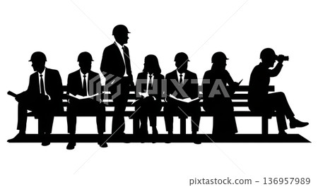 Black Solid Planner Park Observation Silhouettes Set of Six on White Background 136957989