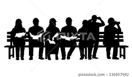 Black Solid Planner Park Observation Silhouettes Set of Six on White Background Black Solid Planner Park Observation Silhouettes Set of Six on White Background 136957992