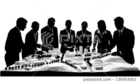 Black Solid Planner Model Detailing Silhouettes Set of Six on White Background Black Solid Planner Model Detailing Silhouettes Set of Six on White Background 136958001