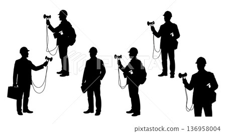 Black Solid Planner Noise Meter Silhouettes Set of Six on White Background Black Solid Planner Noise Meter Silhouettes Set of Six on White Background 136958004