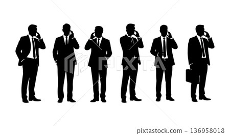 Black Solid Planner Mobile Phone Silhouettes Set of Six on White Background Black Solid Planner Mobile Phone Silhouettes Set of Six on White Background 136958018