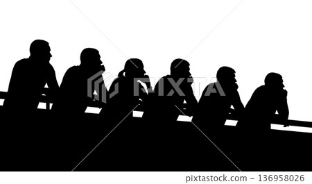 Black Solid Planner Leaning Railing Silhouettes Set of Six on White Background 136958026