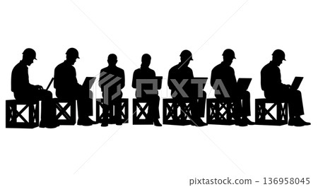 Black Solid Planner Laptop Crate Silhouettes Set of Six on White Background 136958045