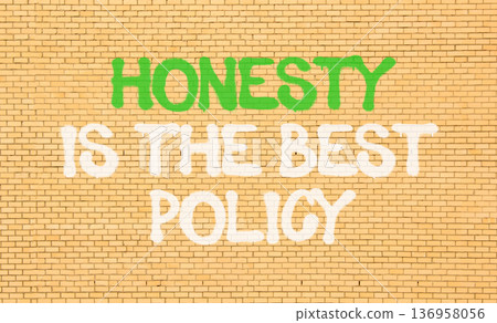 Honesty is the best policy symbol. Concept words Honesty is the best policy on beautiful brown brick wall. Beautiful brick wall background. Business honesty is best policy concept. Copy space. Honesty is the best policy symbol. Concept words Honesty is the best policy on beautiful brown brick wall. Beautiful brick wall background. Business honesty is best policy concept. Copy space. 136958056