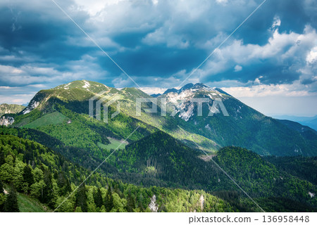 Alpine mountains - view from Golica peak in Karavanke range, Slovenia 136958448