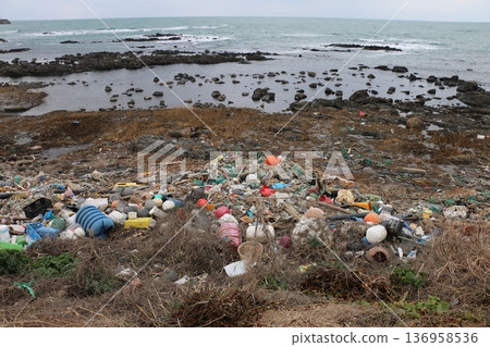 Garbage that has flowed to the coast 136958536