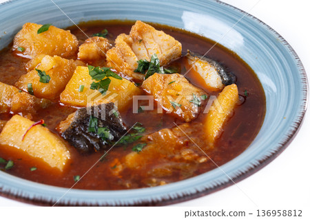 Cod with potatoes Traditional Spanish dish Cod with potatoes Traditional Spanish dish 136958812
