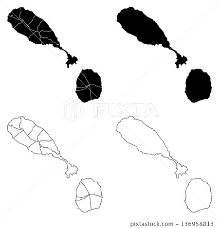 Saint Kitts and Nevis Outline and Solid Fill Map Set. 136958813