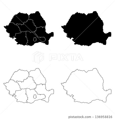 Romania Outline and Solid Fill Map Set. 136958816