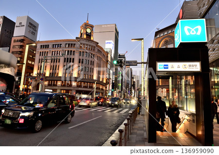 Ginza 4-chome intersection evening view 136959090