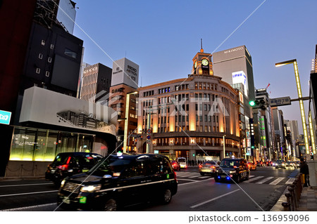 Ginza 4-chome intersection evening view 136959096