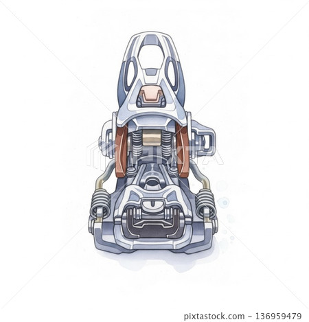 Detailed Sci-Fi Mechanical Structure in White and Orange on White Background 136959479