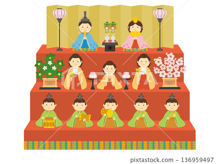 女兒節十個娃娃的插圖 136959497