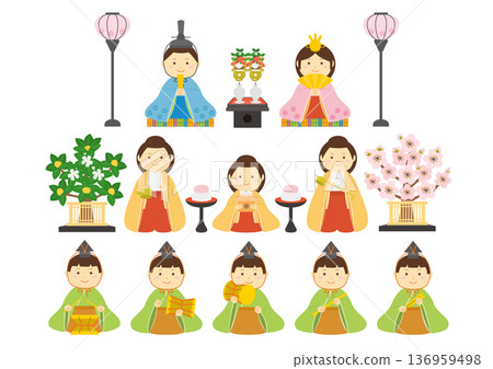 Set of illustrations of ten dolls for Hinamatsuri Set of illustrations of ten dolls for Hinamatsuri 136959498