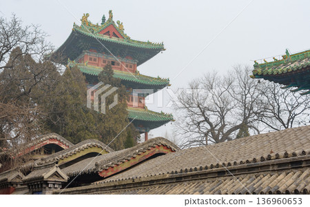 Martial arts Buddhist Shaolin Monastery in Luoyang, China Martial arts Buddhist Shaolin Monastery in Luoyang, China 136960653