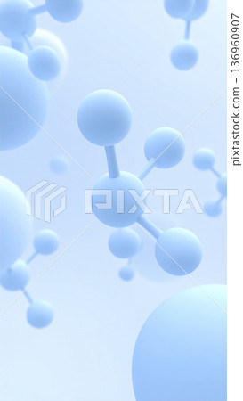 極簡主義的3D背景，由漂浮的淺藍色分子結構所構成。純淨的粉彩色調，展現了生物、科學和護膚成分。 136960907