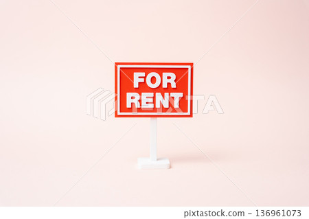 For Rent sign on blank background. Rent a property. Real estate leasing offer and housing market opportunity. Apartment or commercial space rental advertisement 136961073