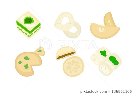 Oriental sweets set for Eid stickers or arab restaurant decor 136961106