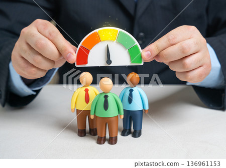 The rating scale for office employees shows mediocre performance. Average scores with room for improvement. Workforce evaluation and productivity assessment in corporate management The rating scale for office employees shows mediocre performance. Average scores with room for improvement. Workforce evaluation and productivity assessment in corporate management 136961153