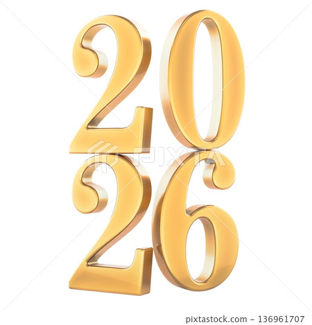 Gold 2026 numbers for New Year celebration and calendar date, 3d rendering Gold 2026 numbers for New Year celebration and calendar date, 3d rendering 136961707