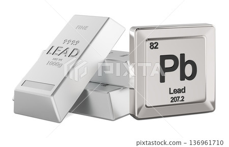 Lead Pb chemical element, periodic table tile. 3D rendering Lead Pb chemical element, periodic table tile. 3D rendering 136961710