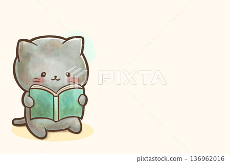 Watercolor illustration of a black cat's kindergarten life, educational policy image, cat reading a book Watercolor illustration of a black cat's kindergarten life, educational policy image, cat reading a book 136962016