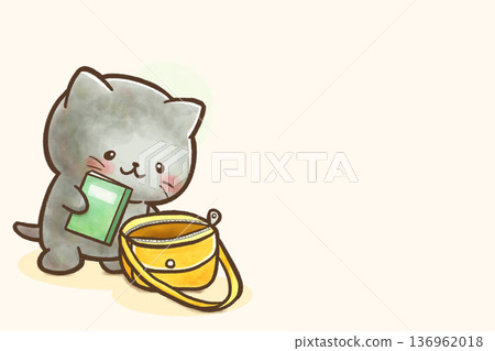 水彩插畫，描繪了一隻黑貓的幼兒園生活，是一本溝通書籍的插圖，展現了它與父母的合作。 136962018