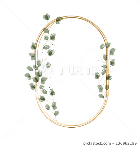 A beautiful watercolor frame design showcases an elegant golden oval structure. A beautiful watercolor frame design showcases an elegant golden oval structure. 136962189