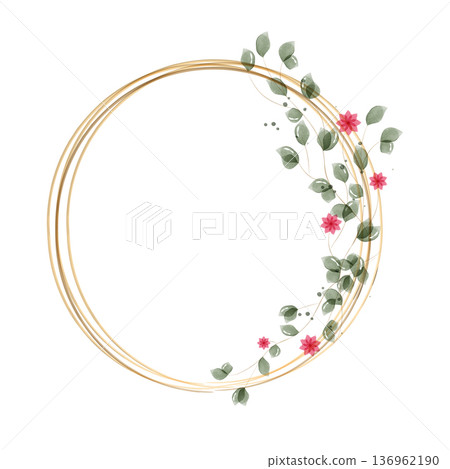 A decorative circular frame features multiple golden rings. 136962190