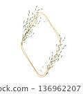Delicate golden lines form a diamond-shaped watercolor frame. 136962207