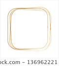 A watercolor style golden frame with rounded rectangular shape is featured. Multiple thin lines create a hand drawn effect on a plain white background. This design offers a decorative border. 136962221