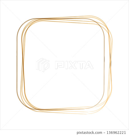 A watercolor style golden frame with rounded rectangular shape is featured. Multiple thin lines create a hand drawn effect on a plain white background. This design offers a decorative border. 136962221