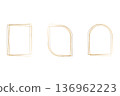 A collection of three uniquely styled golden watercolor frames. Each frame displays a delicate, hand-drawn look, ideal for borders or decorative elements on a clean white background. 136962223