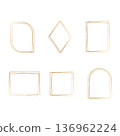 A collection of six unique gold watercolor frames features a delicate, hand-drawn aesthetic. 136962224
