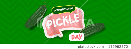 International Pickle day horizontal banner design template with text and pickled cucumber isolated on green geometric pattern background. Pickle day flyer. 16 may international day of pickled cucumber International Pickle day horizontal banner design template with text and pickled cucumber isolated on green geometric pattern background. Pickle day flyer. 16 may international day of pickled cucumber 136962270