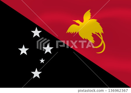 Papua New Guinea flag with wavy silk effect. Vector flag symbolizing national pride, identity, heritage, patriotism and authority 136962367