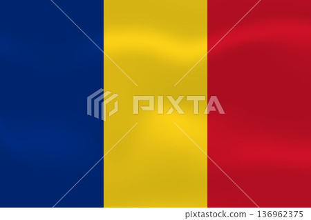 Romania flag with wavy silk effect. Vector flag symbolizing national pride, identity, heritage, patriotism and authority 136962375