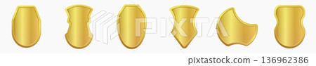 Set of realistic golden heraldic shields. Glass and glossy shield collection. Vector illustration. 136962386