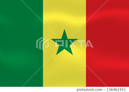 Senegal flag with wavy silk effect. Vector flag symbolizing national pride, identity, heritage, patriotism and authority 136962451
