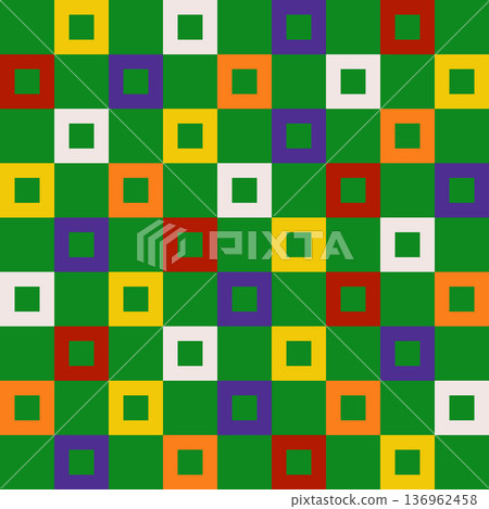 Seamless checkered linear grid pattern for Xmas, Christmas, and Happy New Year. Squares in festive colors geometric design. Holiday vector background for prints on a textile. 136962458