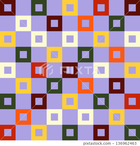 Vibrant seamless pattern featuring colorful squares in check and plaid styles. This modern design with abstract geometric elements is perfect for luxury textiles and wallpapers. High quality vector 136962463